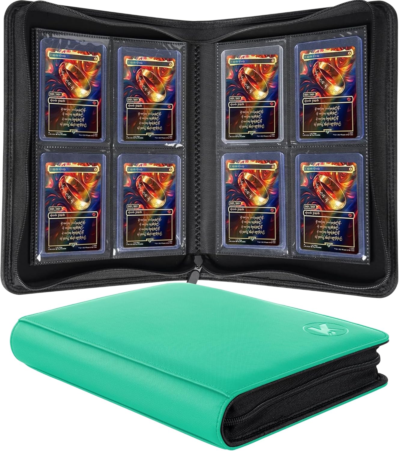 Toploader Binder, Holds 128+ Toploaders, 4 Pocket Top Loader Card Storage Case, Double-Sided Pockets for trading card in 3 x 4'' Toploaders (Light Green)