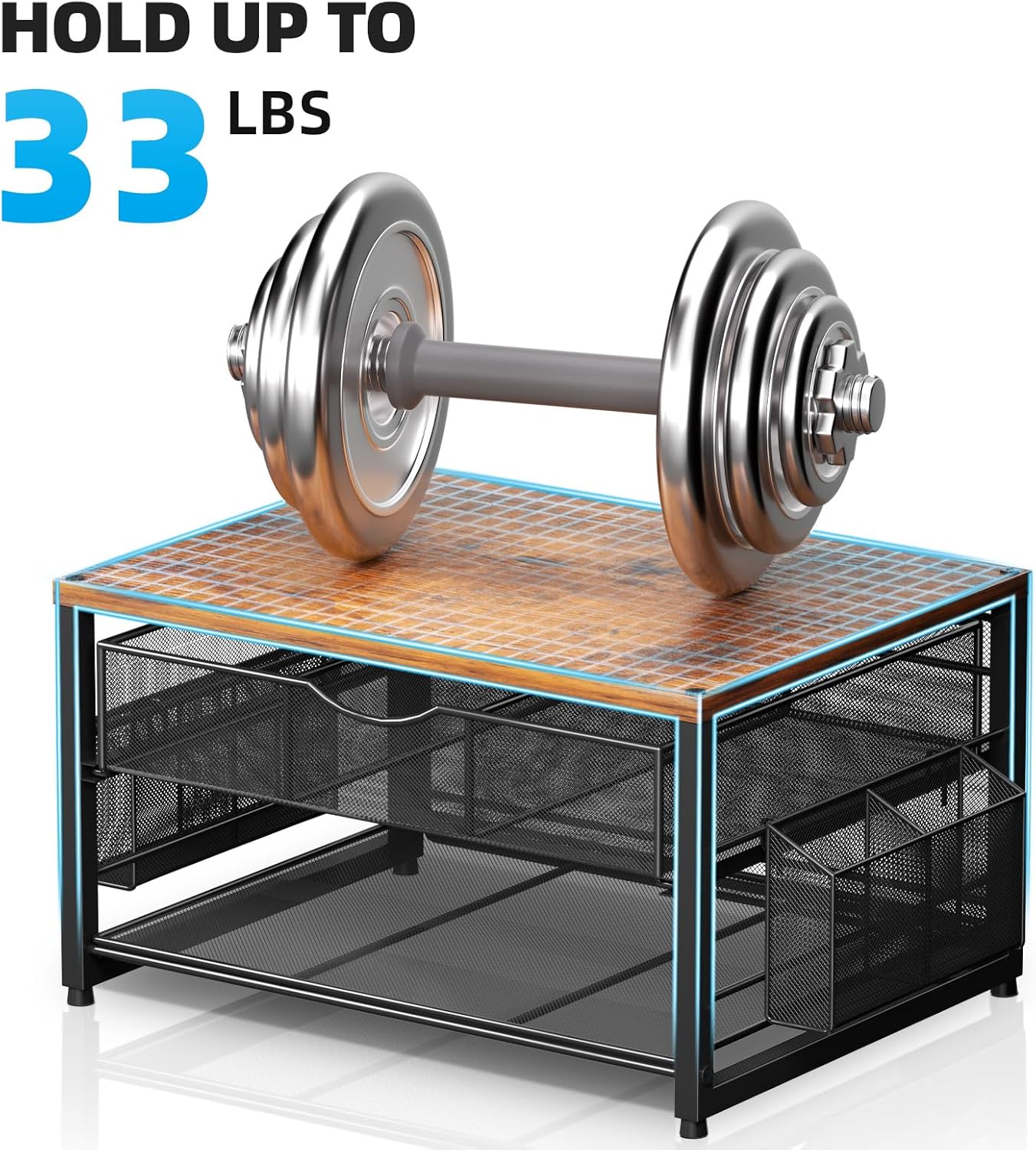 Marbrasse Wood Printer Stand for Desk, 2-Tier Desktop Printer Table for Home Office, Printer Stand with Storage Drawer 2 Pen Holders, Multi-Purpose Desk Organizer for Fax Machine Scanner(Wood Brown)