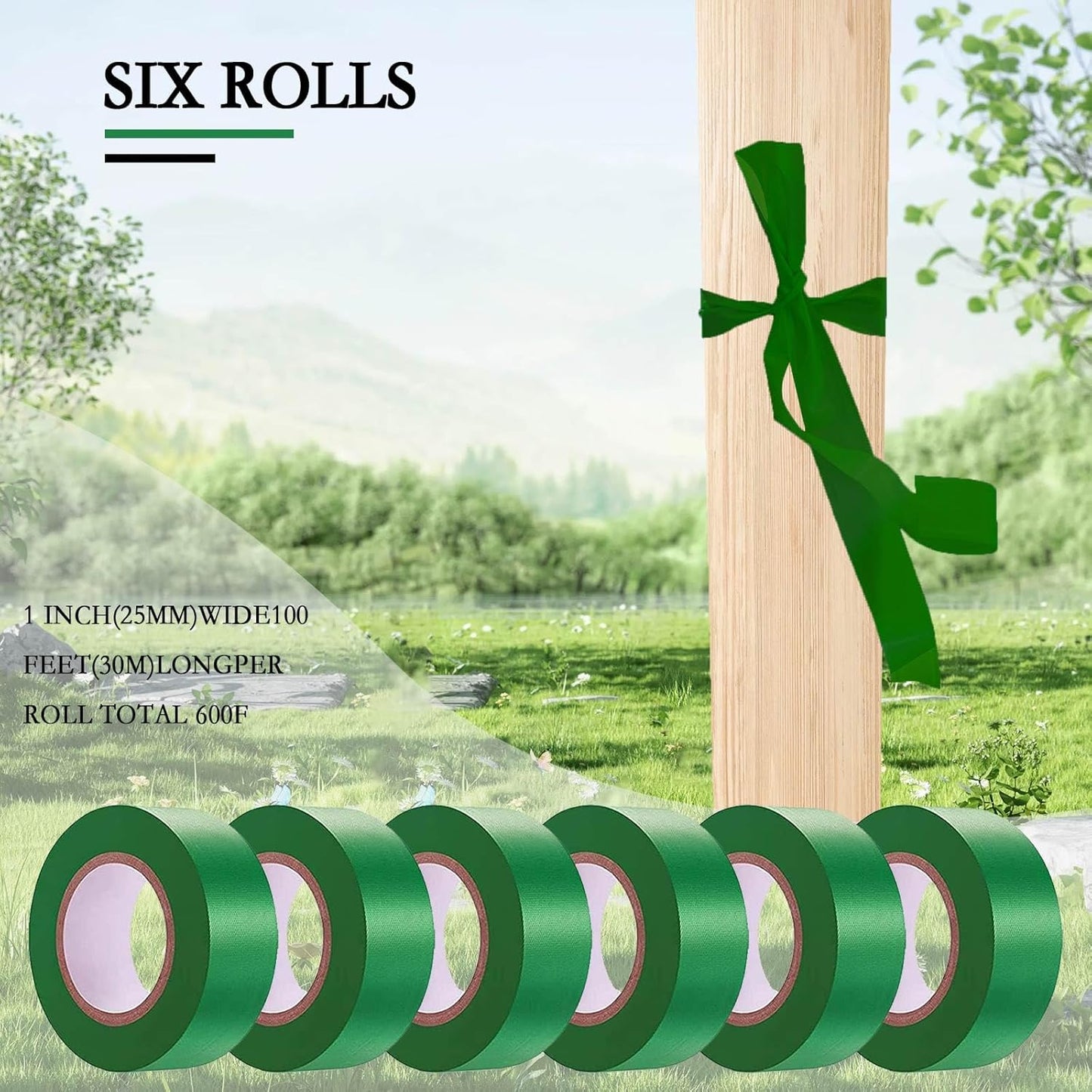 6 Pack Dark Green Flagging Tape, Non-Adhesive Plastic Ribbon Neon Marking Roll, 1"*600ft, Marking Tape for Tree Marking, Hunting, Boundaries and Hazardous Areas,Trail Marking