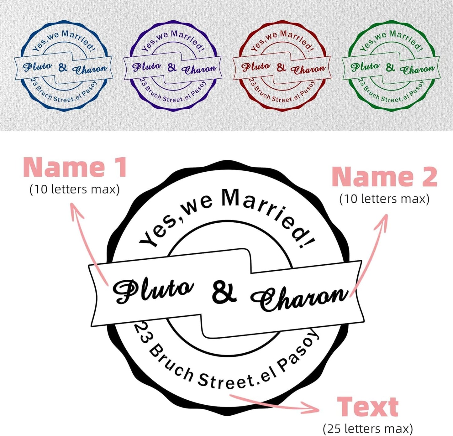 Personalized Wedding Embosser Stamp， Custom Book Business Card Paper Document Notebook, Self Inking Stamp，Book Lover Gifts，Christmas Gifts (Style04)