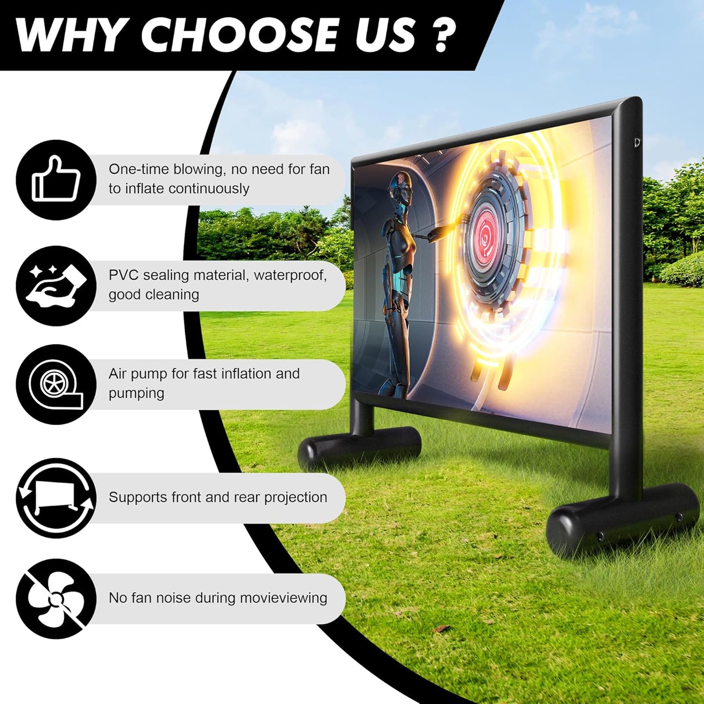 Inflatable Projector Screen, 11ft PVC Upgraded Inflatable Movie Screen Outdoor Airtight Design with 600W Air Pump for Outdoor/Indoor - Does Not Require Continuous Inflation