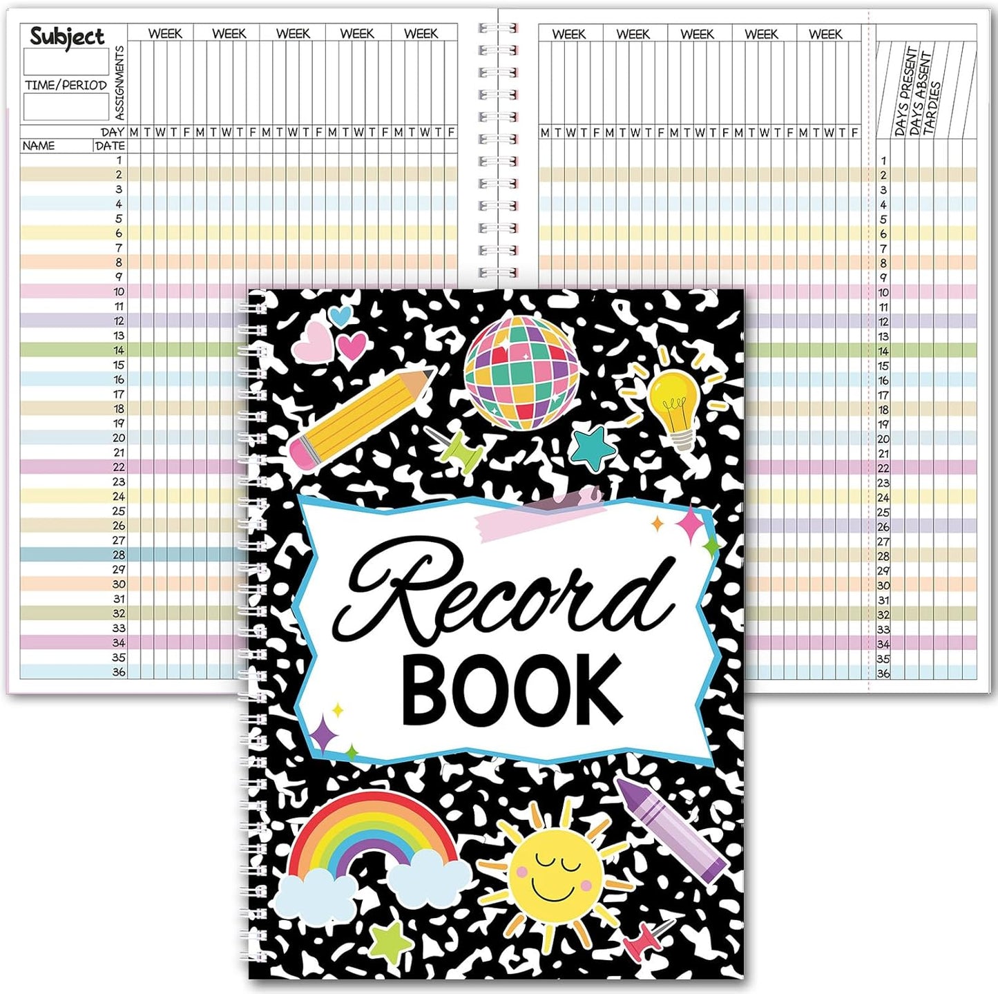 Fuyoooo Teacher Record Book Teacher Grade Books 2025-2026 Spiral Bound Record Class Grade Book Office Favors Gift for Classroom Attendance Supplies Decoration Double Sided(Black Dots)