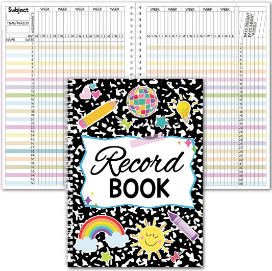 Fuyoooo Teacher Record Book Teacher Grade Books 2025-2026 Spiral Bound Record Class Grade Book Office Favors Gift for Classroom Attendance Supplies Decoration Double Sided(Black Dots)
