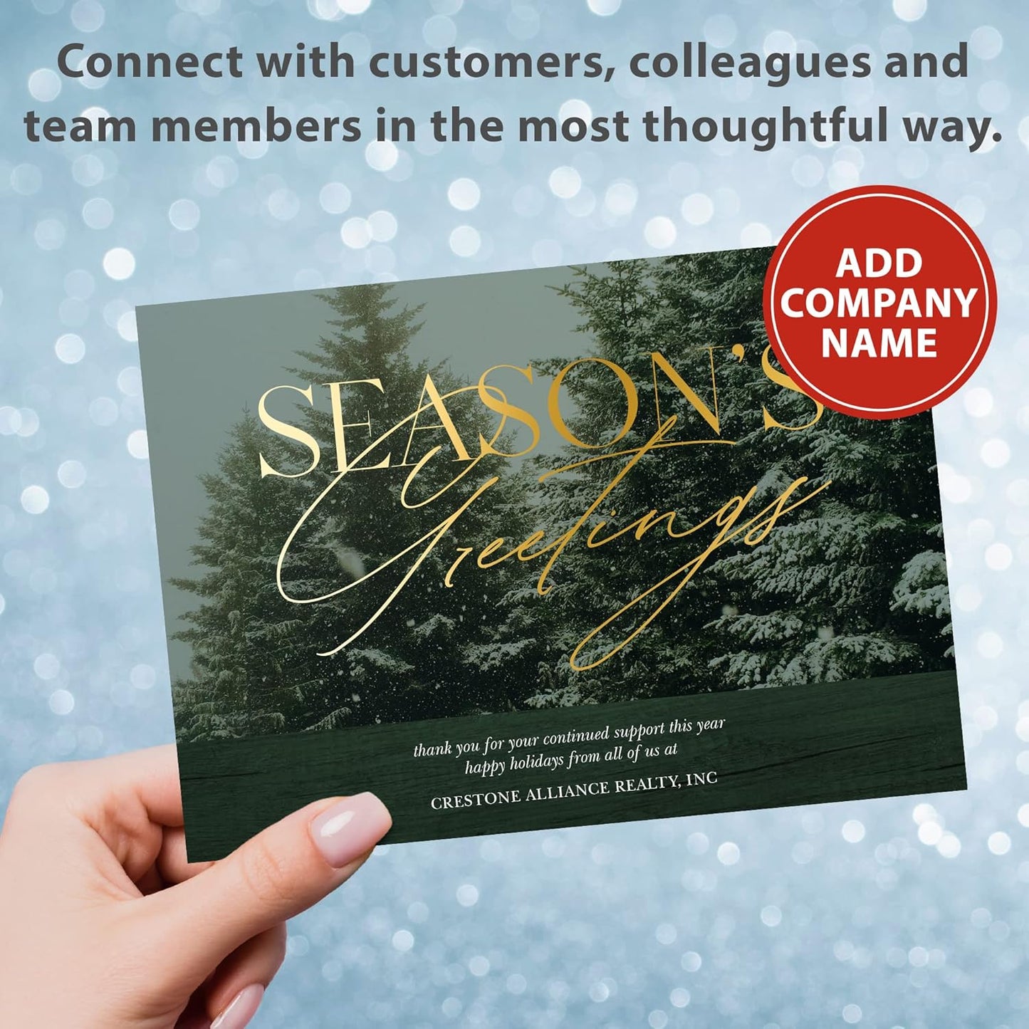 Let's Make Memories Personalized Business Christmas Cards with Envelopes - Premium Quality - 5x7-2025 Holiday Cards & White Envelopes - Snowy Pines - 150 ct