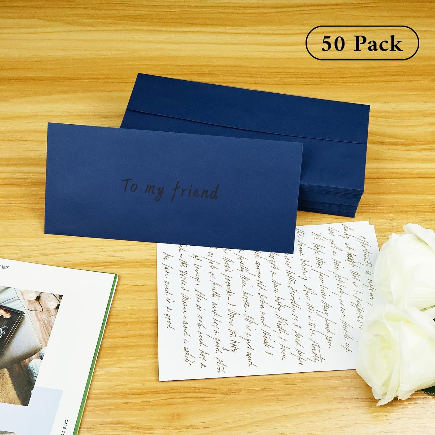 50 Pack #10 Business Envelopes, Navy Blue Standard Envelopes Self Seal, Letter Size Mailing Envelopes for Checks Letters Invoices Statements Birthday Graduation Wedding,4 1/8 x 9 1/2 Inch
