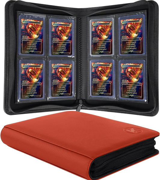 Toploader Binder, Holds 128+ Toploaders, 4 Pocket Top Loader Card Storage Case, Double-Sided Pockets for trading card in 3 x 4'' Toploaders（Red）