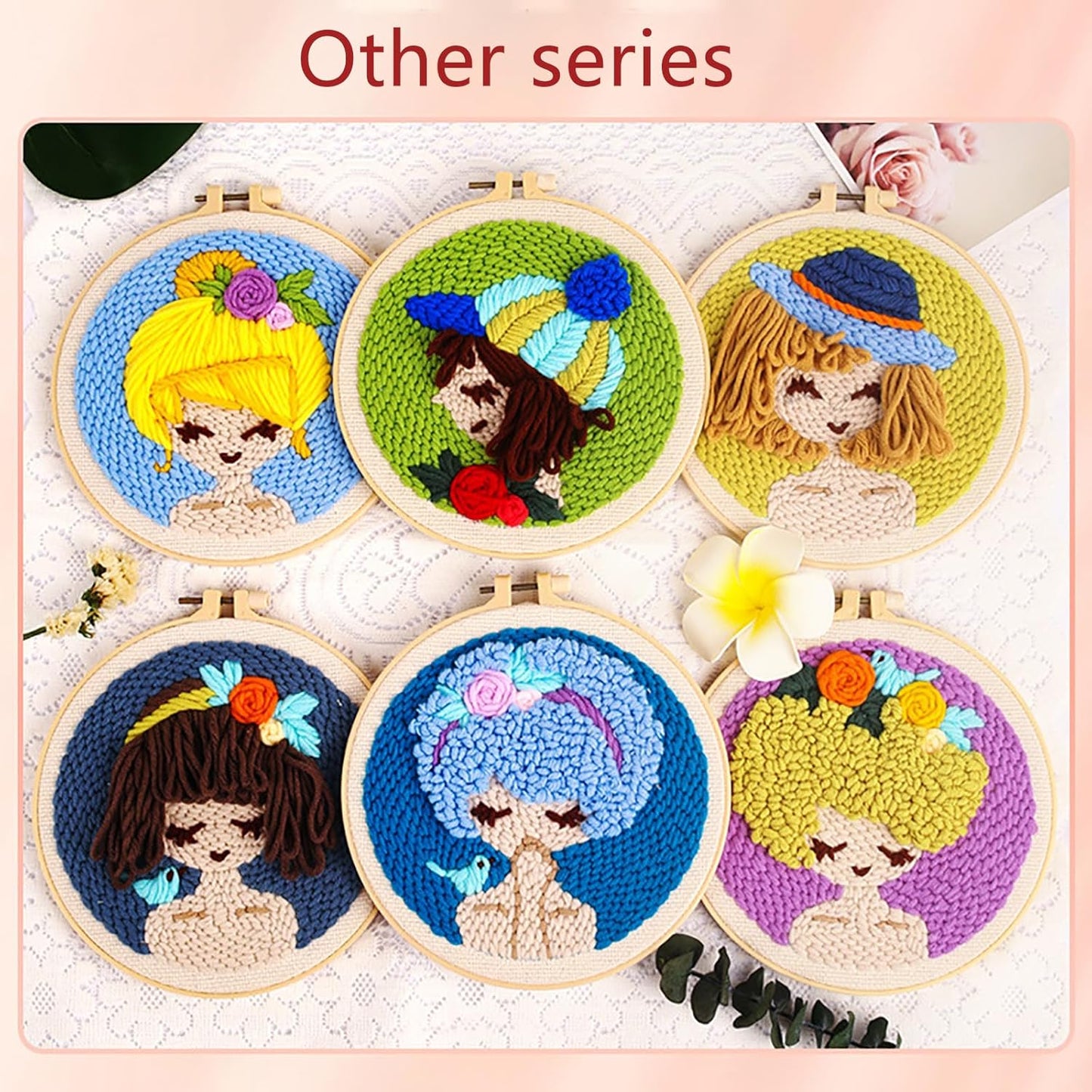 Punch Needle Kits Adults Beginner DIY Hawaiian Style 8 in Hoop Embroidery Set Starter Punch Needle Tool for Art Crafts, Ideal for All Ages, Perfect Festival Decoration & Gift (Sea Breeze and Flowers)