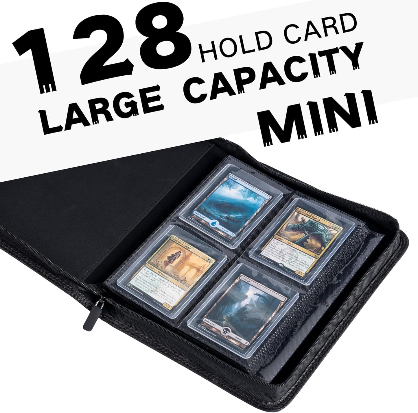 Toploader Binder, Holds 128+ Toploaders, 4 Pocket Top Loader Card Storage Case, Double-Sided Pockets for trading card in 3 x 4'' Toploaders（White）