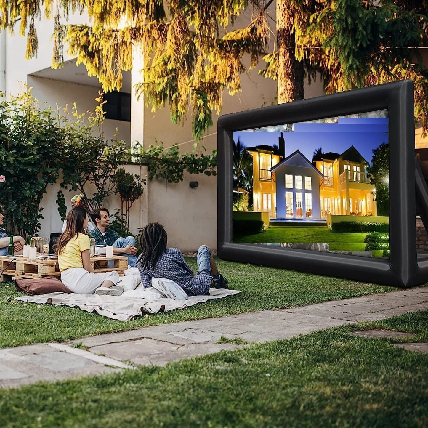 Inflatable Projector Screen, 20FT Portable Blow Up Outside Projector Screen, Front & Rear Projection, with Rope, Air Blower, Ground Nails and Carry Bag, for Theater/Football/Backyard Party