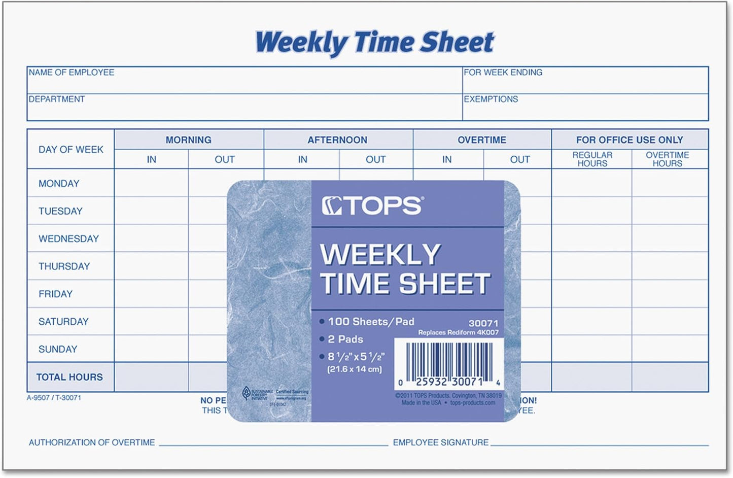 TOPS Weekly Employee Time Sheet, 8.5 x 5.5 Inches, 100 Sheets per Pad, 2 Pads/Pack (30071) - Purple; White