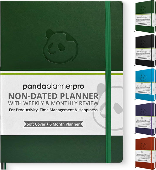 Panda Planner Pro 2025-2026 – Undated Productivity Planner with Daily, Weekly & Monthly Layouts – Large 8.5x11 Goal Tracker, Habit Planner, Time Management & Focus Organizer – Dark Green