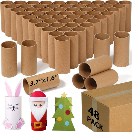 Modacraft 48-Pack Brown Cardboard Tubes (1.57"x3.7") | Empty Toilet Paper Rolls for DIY Crafts, Kids Art Projects, STEM Classroom Supplies | Green Friendly & Safe