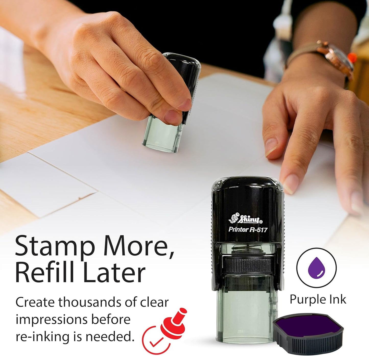Shiny No Name Teacher Stamp, Round Self Inking Stamp for Classroom, Purple Ink