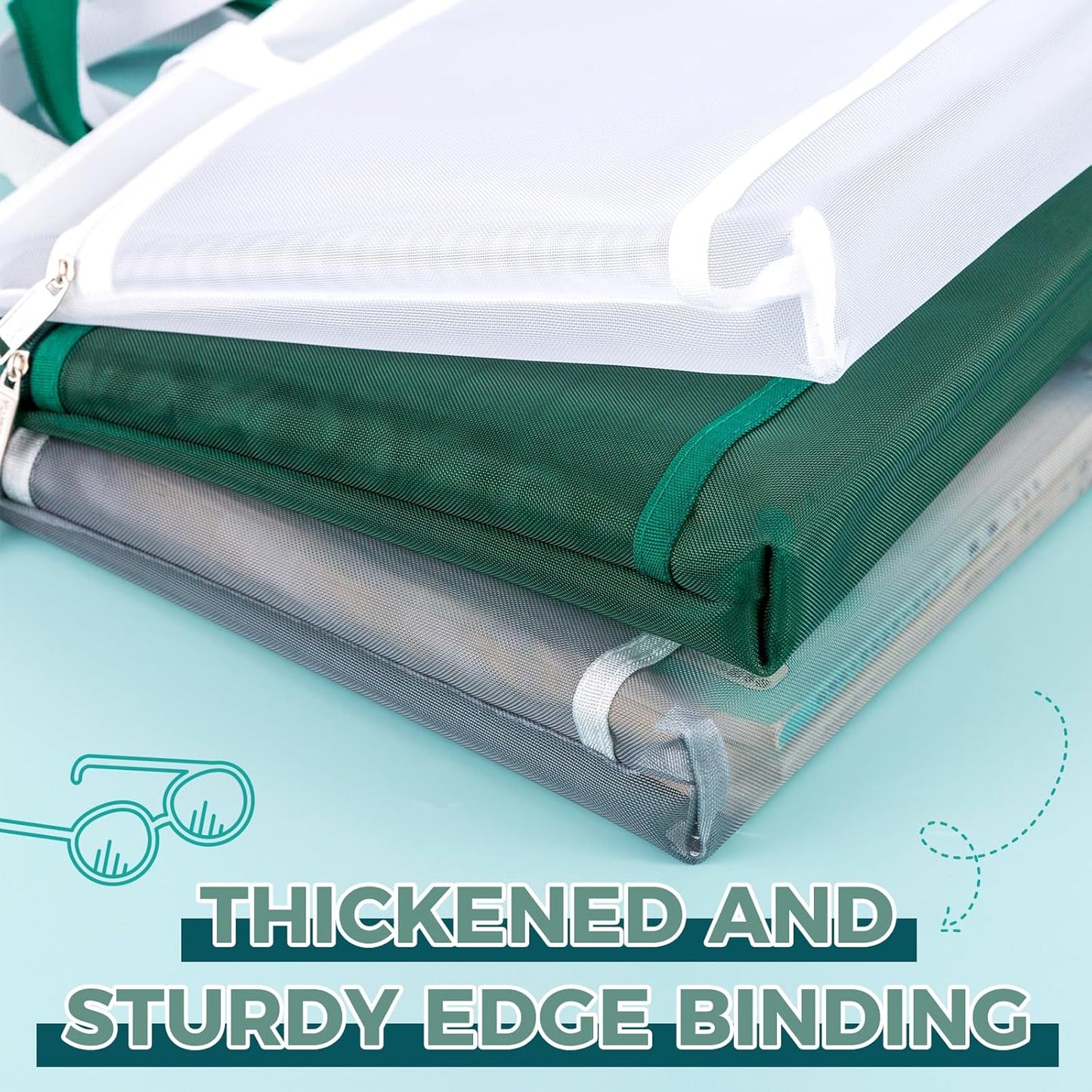 Pendancy Mesh Zipper Pouch A3 Size, Large Double Pocket Lightweight Nylon Transparent File Bag with Handle, 13x17 in Foldable Document Storage for Puzzle Project/Cross Stitch/Travel/Office (Gray)