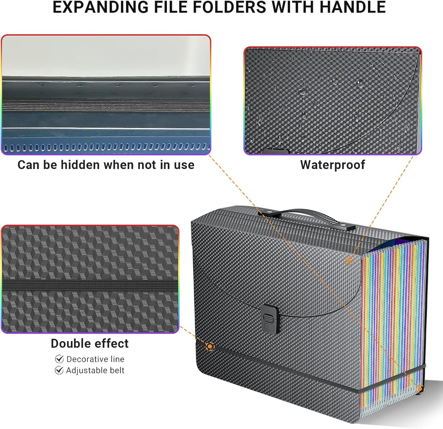 Expanding File Folders,Accordion File Organizer,25 Pockets Expandable File Folder with Plastic Handle,Portable Filing Box,Monthly Bill Receipt Paper and Document Organizer,Colored Tabs,A4/Letter Size