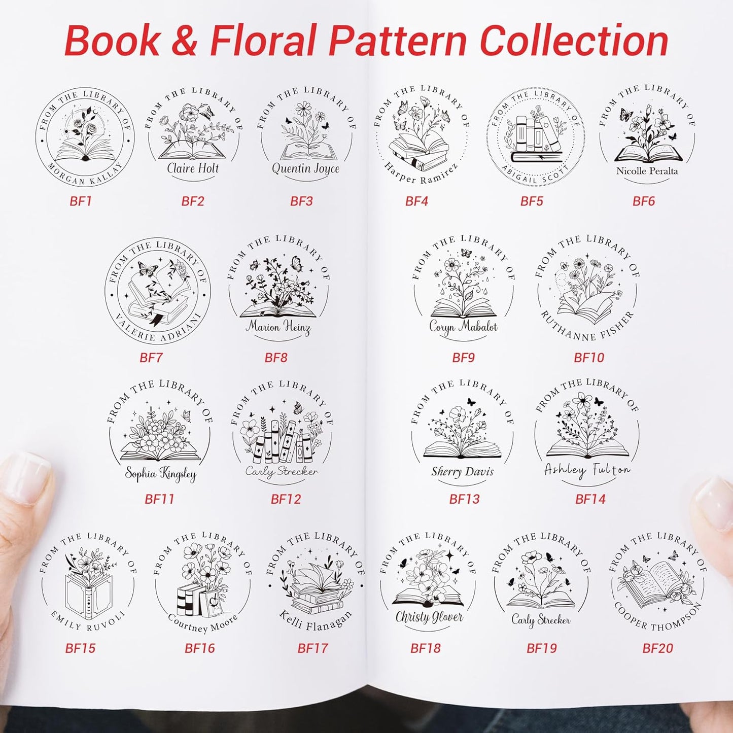 Book Embosser Personalized Floral & Book Series – 20 Botanical and Book-Themed Designs, Custom Library Stamp for Romantic Readers