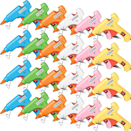 Zhengmy 24 Pcs Mini Glue Gun Crafts Hot Melt Guns Low Temp Glue with Burn Protection Fast Preheating and Easy Squeeze Trigger for School DIY Arts Class Projects Home Quick Repairs, 20 W (Multicolor)