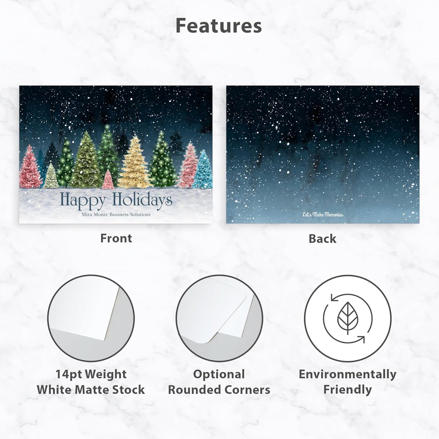 Let's Make Memories Personalized Business Christmas Cards with Envelopes - Premium Quality - 5x7-2025 Holiday Cards & White Envelopes - Colorful Snowscape - 250 ct