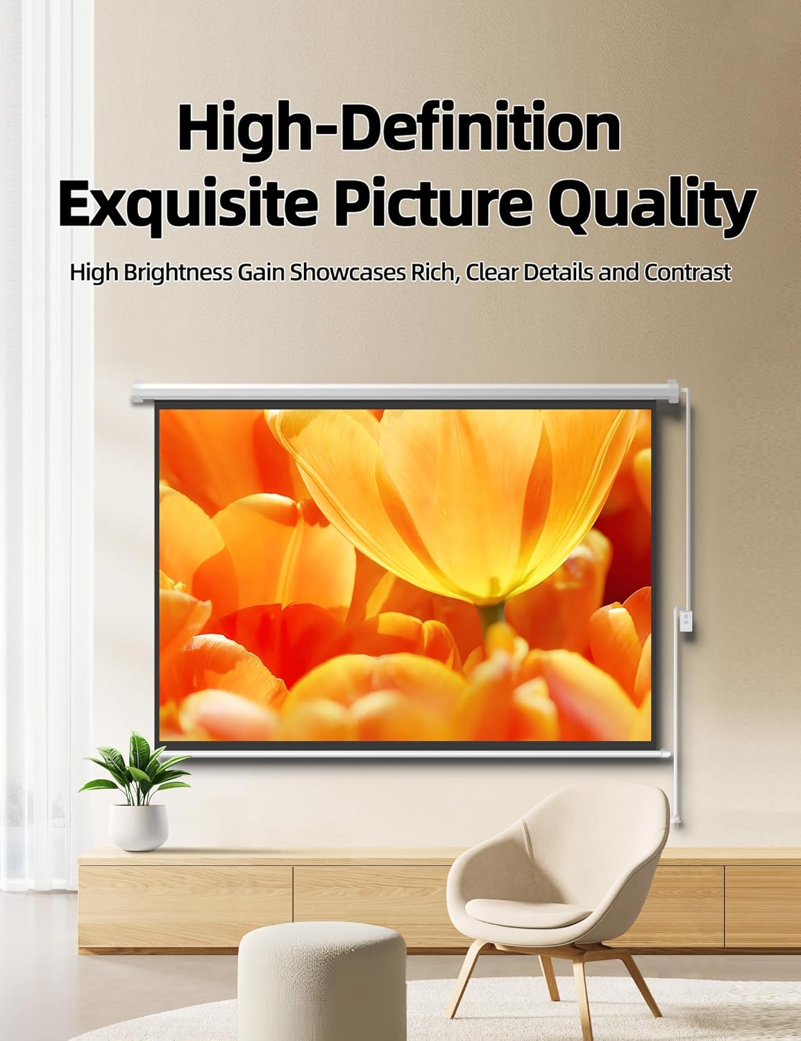 100" Matte White Motorized Projector Screen for UST Long/Standerd Throw Projector,178°Viewing Angle Movie Screen with Remote Control for Home Theater Presentation Education Wall/Ceiling Mount(4:3)