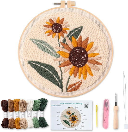 Myfelicity Punch Needle kit,Punch Needle Embroidery Kit - DIY Sunflower Design Starter Set with Threads, Fabric, Perfect for Handmade Crafts & Home Decor.