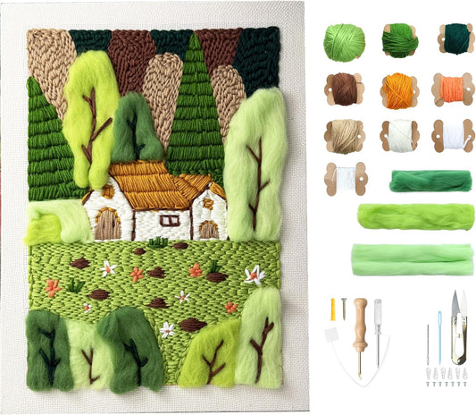 clberni Punch Needle Kit Adults Beginner, Large Punch Needle Embroidery kit 11.8 X 15.8 inches, Crafts for Adults (Forest Without Photo Frame)