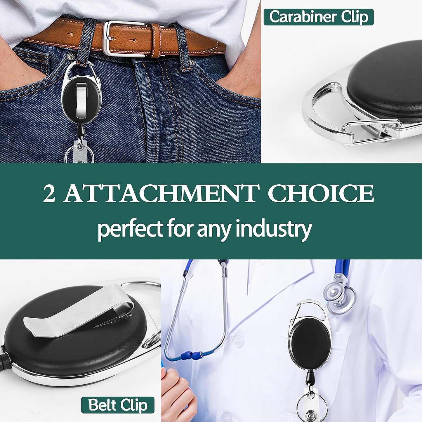 Simetufy 50Pcs Badge Holders, Heavy Duty Keychain, Retractable Badge Reels with Carabiner, Clips with 26" Cord, Key Ring