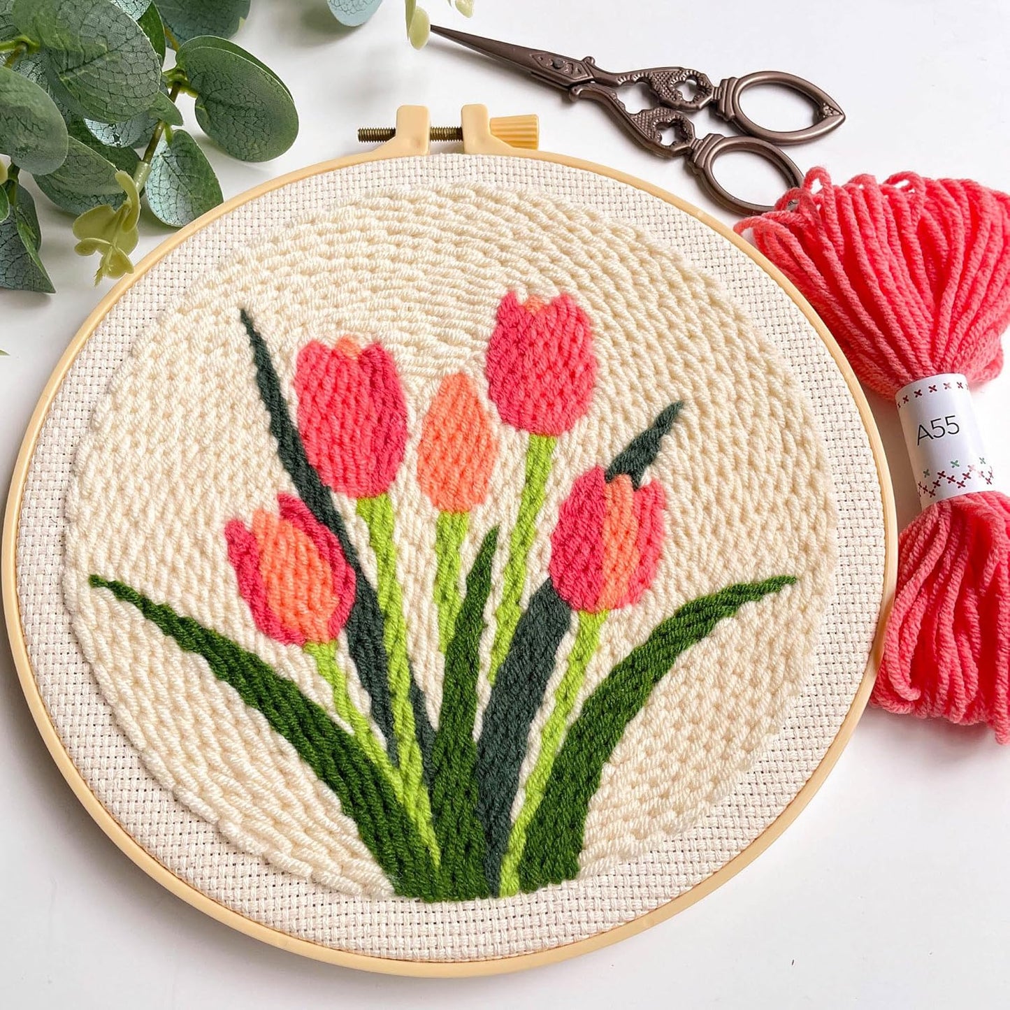 Myfelicity Punch Needle kit,Tulip Embroidery Kit - Punch Needle DIY Craft Set with Vintage Tulip Design, Perfect for Handmade Decor & Floral Stitching Projects