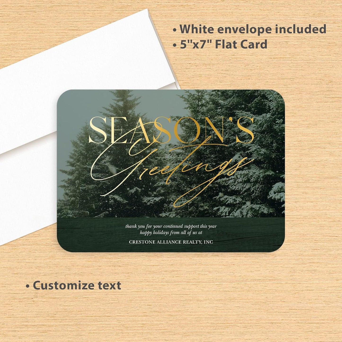 Let's Make Memories Personalized Business Christmas Cards with Envelopes - Premium Quality - 5x7-2025 Holiday Cards & White Envelopes - Snowy Pines - 150 ct