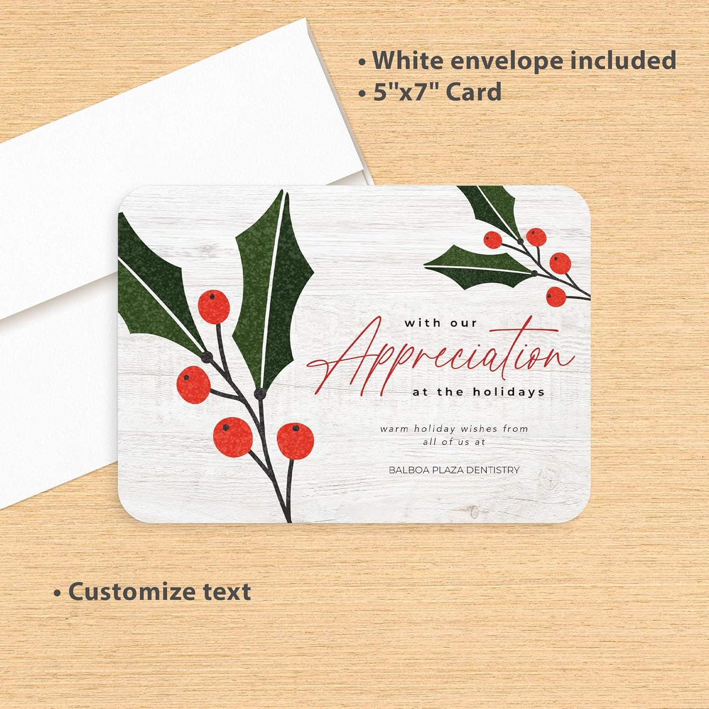 Let's Make Memories Personalized Business Christmas Cards with Envelopes - Premium Quality - 5x7-2025 Holiday Cards & White Envelopes - Holly Gratitude - 15 ct