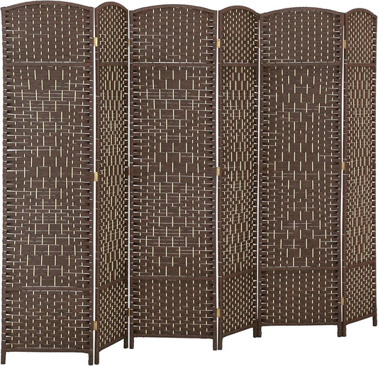 HOMCOM 6 Panel Room Divider, 6' Tall Folding Privacy Screen, Hand-Woven Freestanding Wall Partition for Home Office, Bedroom, Brown