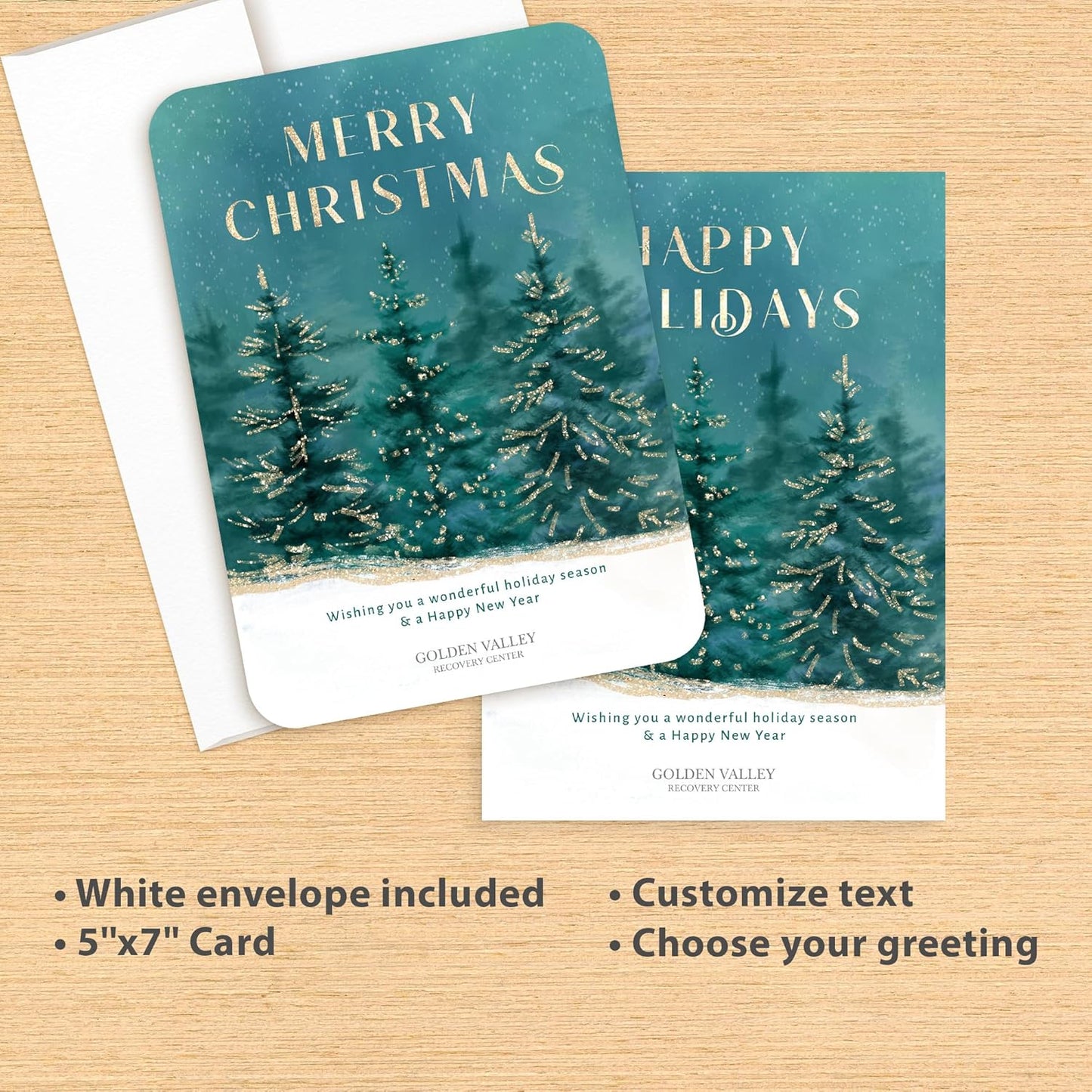 Let's Make Memories Personalized Business Christmas Cards with Envelopes - Premium Quality - 5x7-2025 Holiday Cards & White Envelopes - Gilded Trees - 25 ct
