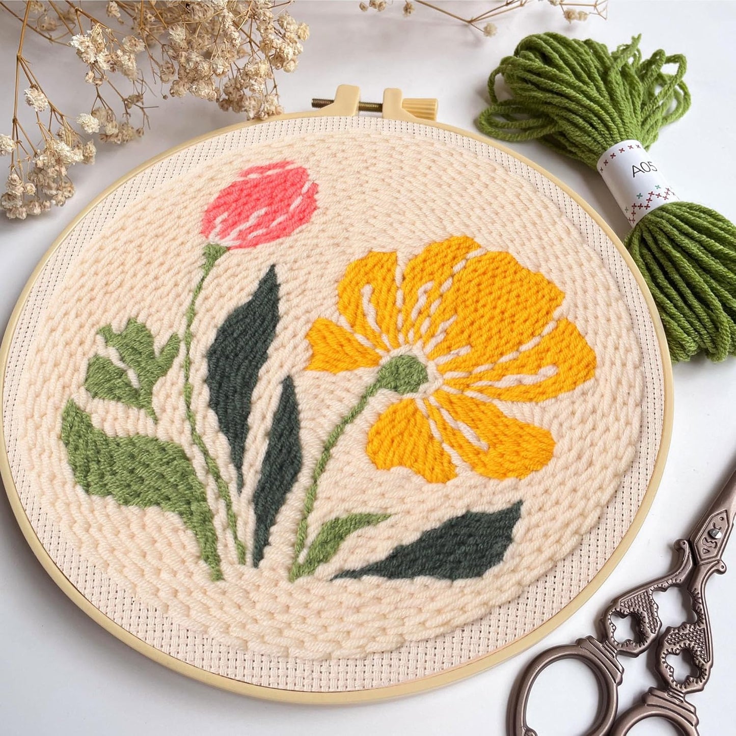 Myfelicity Punch Needle kit,Punch Needle Embroidery Kit - All-in-One Complete Starter Set with Needles, Thread, Cloth & Tutorial Guide for DIY Home Decor & Handmade Crafts(Yellow-1)