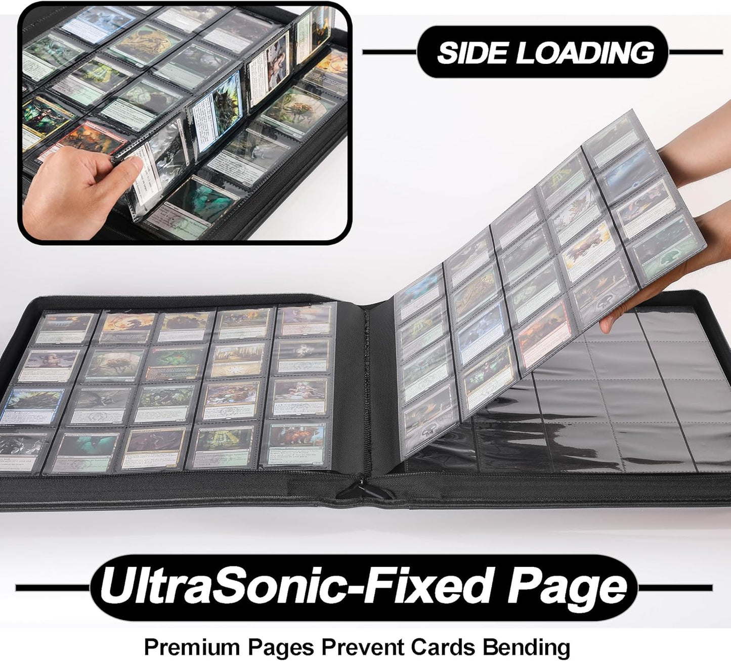 Premium 2000 Pocket Card Binder - 20 Pocket Trading Card Binder with Sleeves Fits 2000 Cards, Ringless Card Album for TCG - Model A，Classic Black