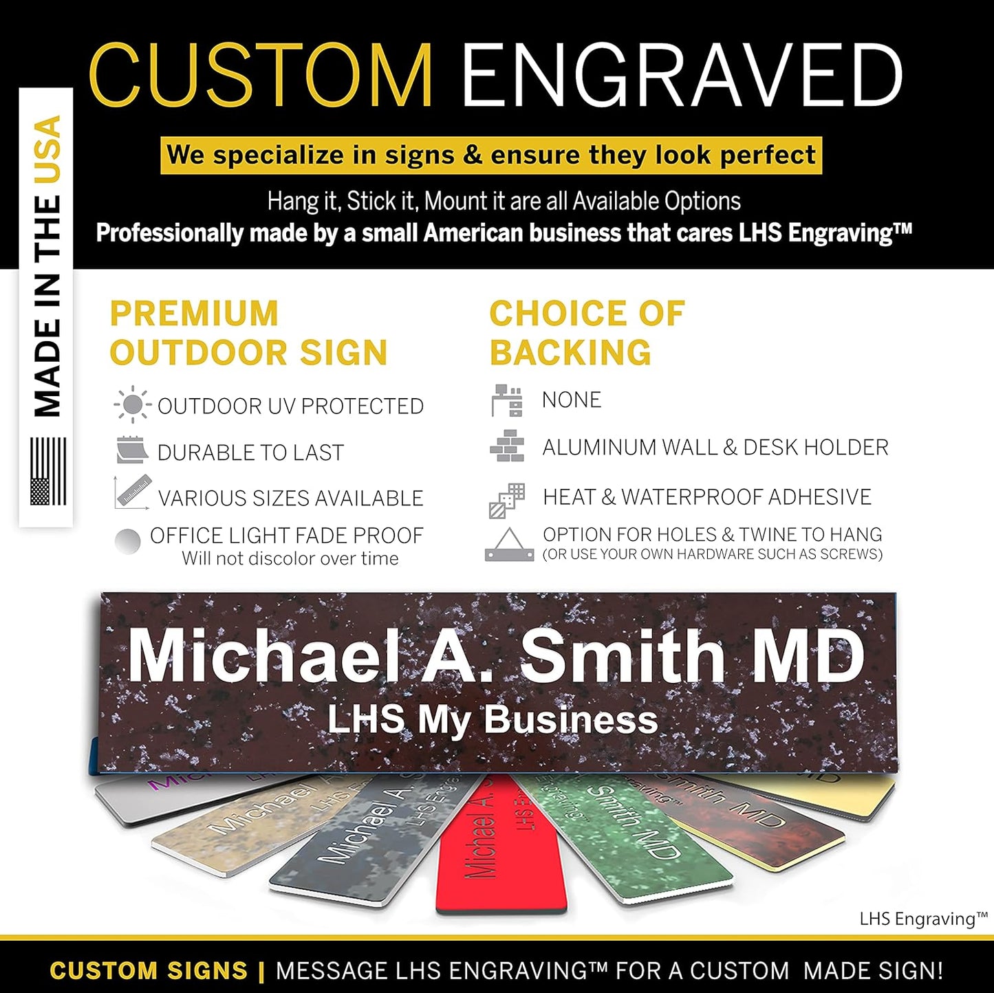 Engraved Name Plates for Door Sign Personalized Cranberry Marble Pattern Plastic Plaque with White Letters - Made in USA 2x4 S5