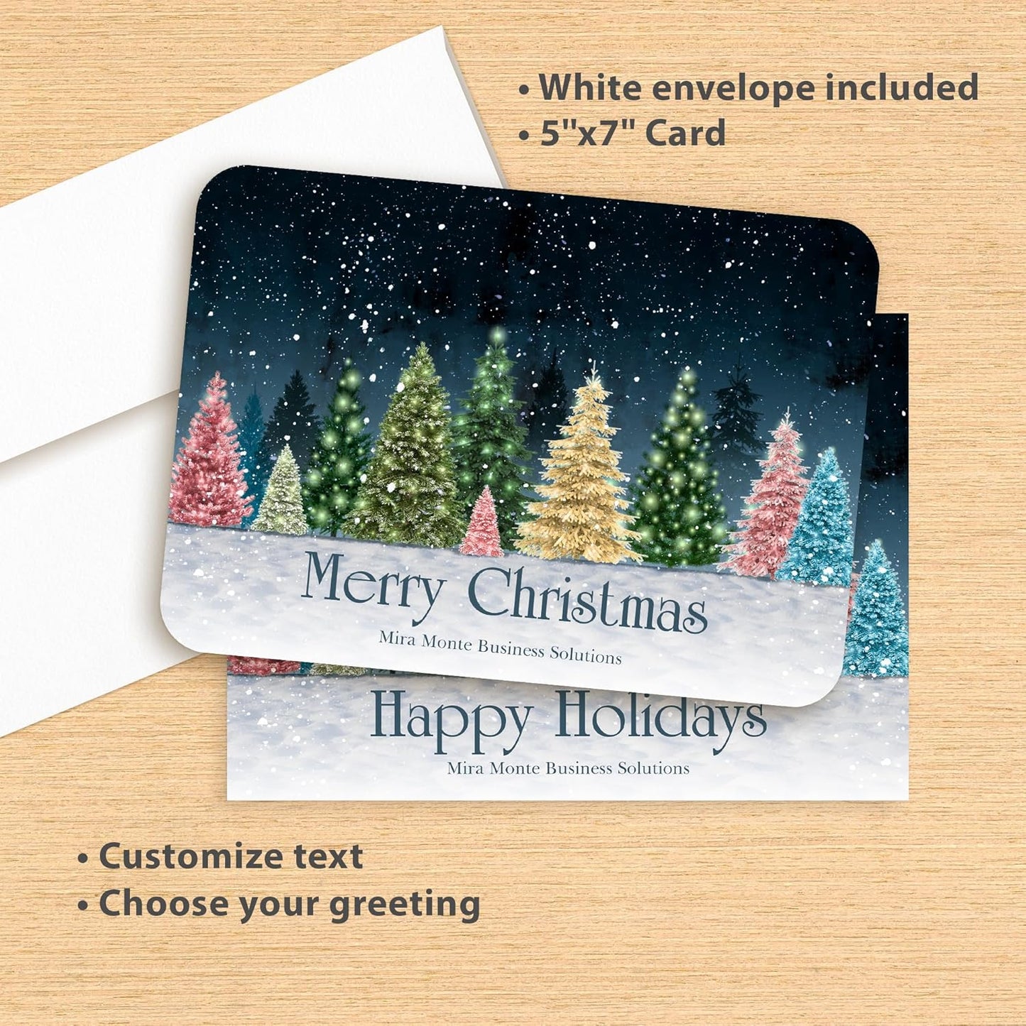 Let's Make Memories Personalized Business Christmas Cards with Envelopes - Premium Quality - 5x7-2025 Holiday Cards & White Envelopes - Colorful Snowscape - 250 ct