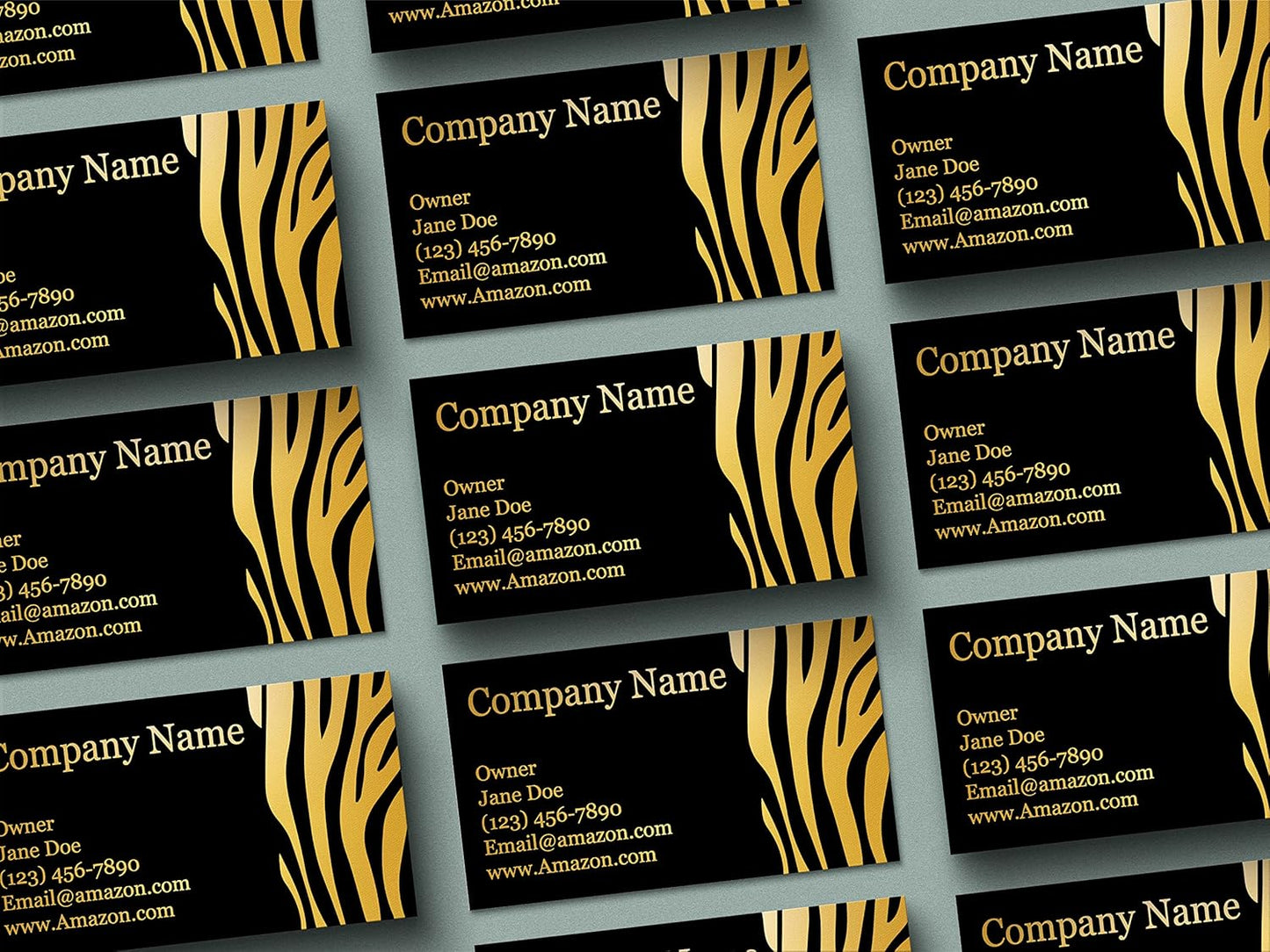 Personalized Gold Foil Black Business Cards 100 Pack - 3.5" x 2" Cards - 14 PT Thick Sturdy Cards - Unique Shiny Gold Foil - Made in the U.S.A. (Gold Zebra)