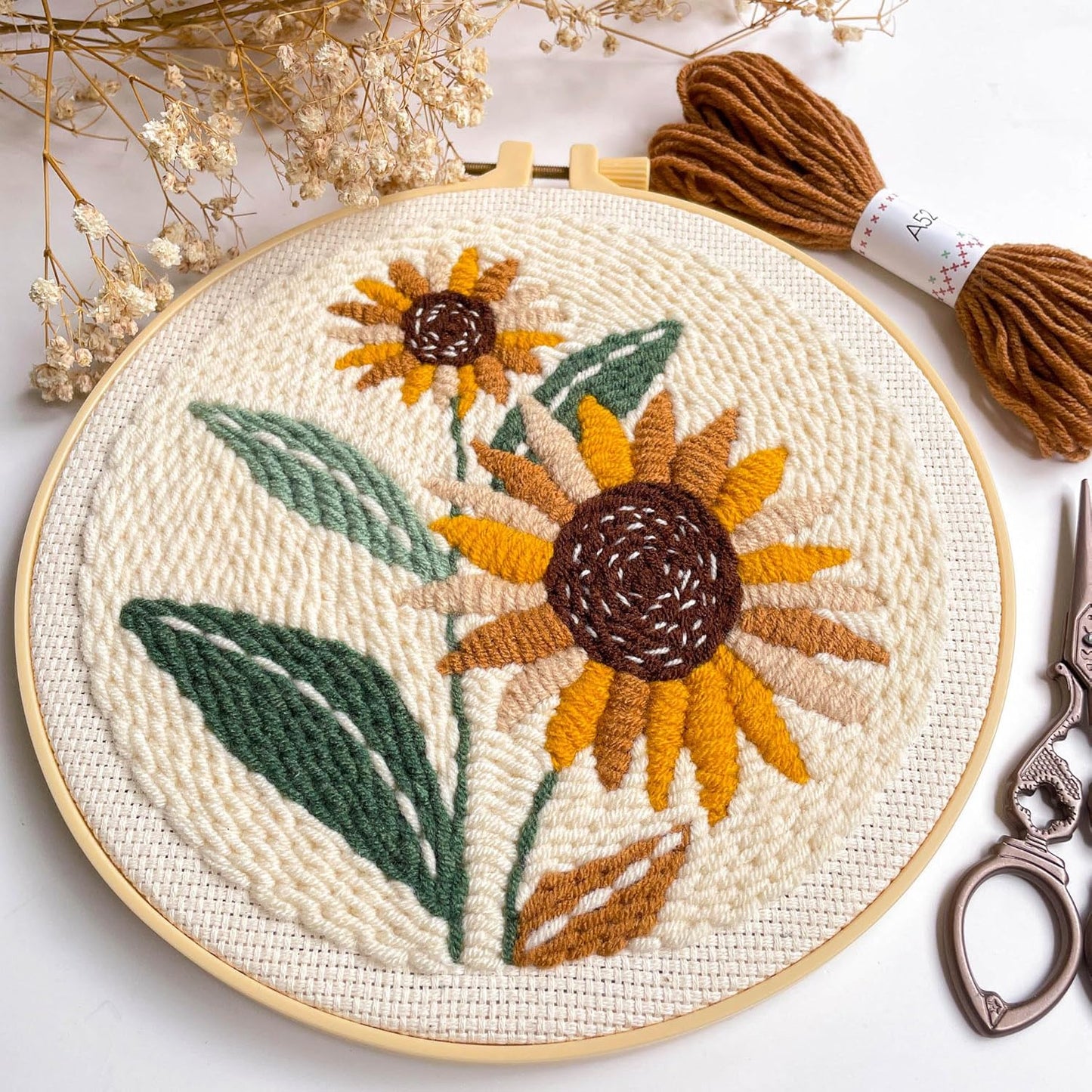 Myfelicity Punch Needle kit,Punch Needle Embroidery Kit - DIY Sunflower Design Starter Set with Threads, Fabric, Perfect for Handmade Crafts & Home Decor.