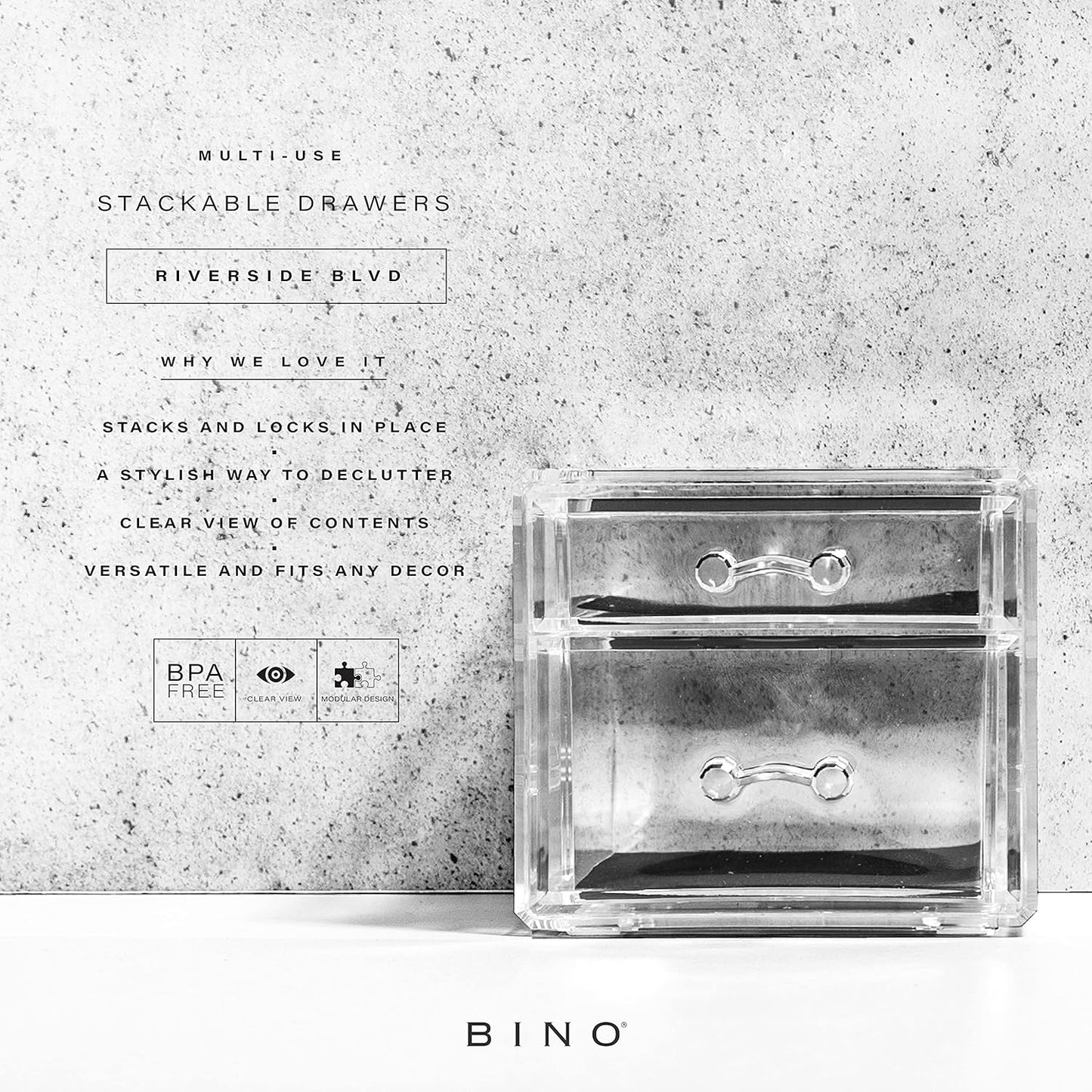 BINO THE MANHATTAN SERIES Acrylic Makeup Drawer Organizer- 2 Drawer Small | Clear Beauty Organizers and Storage| Cosmetic & Makeup Drawer| Home Organization| Jewelry & Vanity Accessories Drawer