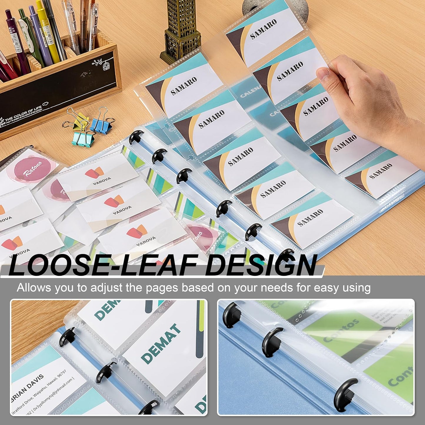 MyLifeUNIT Business Card Book, Name Card Holder Book with 600 Business Cards Capacity, Credit Card Book File Storage (Light Blue)