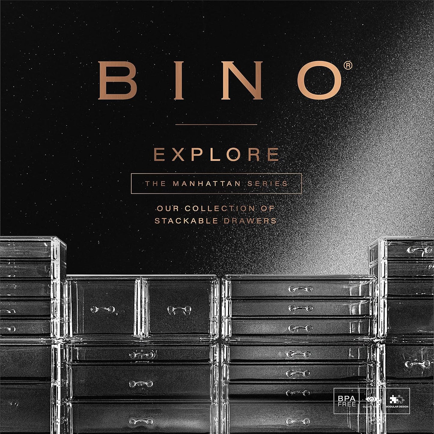 BINO THE MANHATTAN SERIES Acrylic Makeup Drawer Organizer-3 Large 2 Small Drawer | Clear Beauty Organizers and Storage| Cosmetic & Makeup Organizer | Home Organization| Jewelry & Vanity Accessories