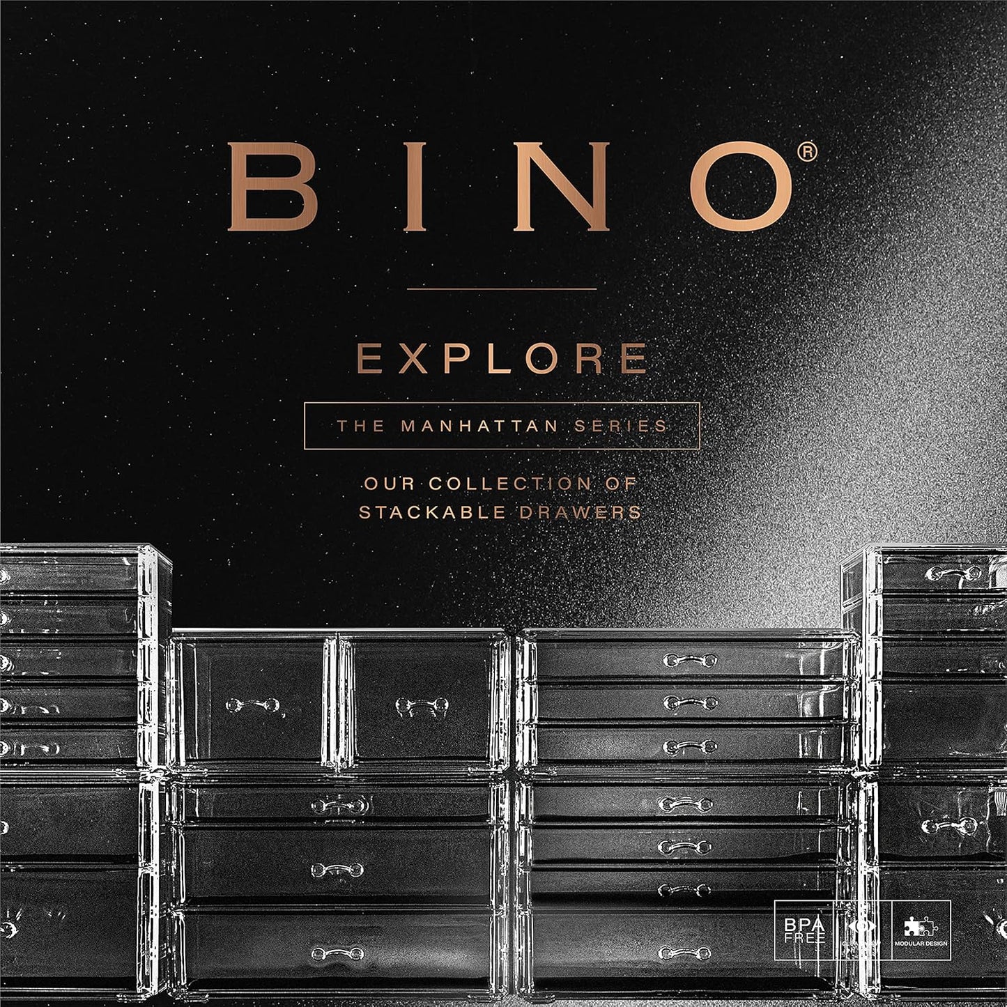 BINO THE MANHATTAN SERIES Acrylic Makeup Drawer Organizer- 4 Drawers | Clear Beauty Organizers and Storage| Cosmetic & Drawer| Home Organization| Jewelry Vanity Accessories